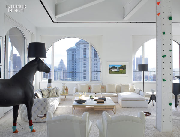 living room_Front_s_equine_lamp_overlooks_the_living_area_where_a_quilted_sofa_by_Paola_Navone_a_sectional_by_Pier_Luigi_Frighetto_and